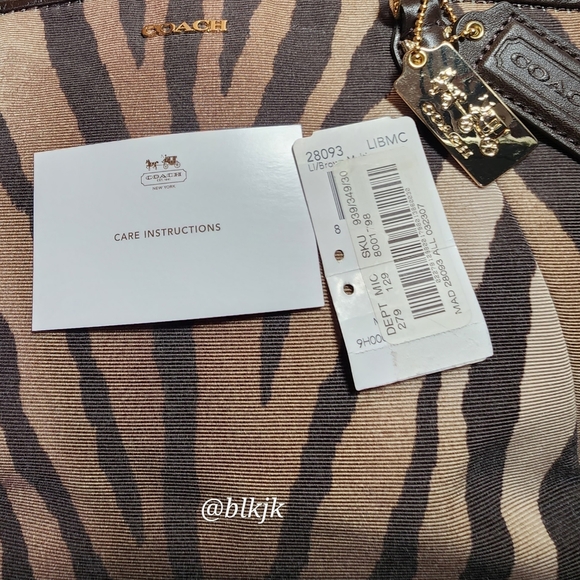 Coach Madison Kelsey Zebra Print Canvas Satchel With  Leather Trim *Brown* - Picture 15 of 16
